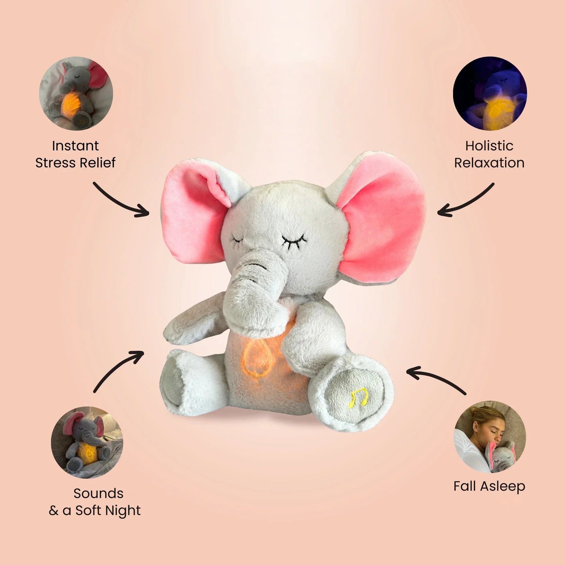 Breathing Elephant Plush — Baby Soothing Stuffed Animal with Music & Light