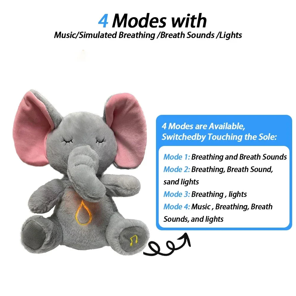 Breathing Elephant Plush — Baby Soothing Stuffed Animal with Music & Light